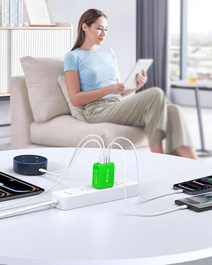 60W USB C Wall Charger Block,5-Port C Charger Fast Charging Block PD Power Adapter +QC 3.0 Multiport Type C Box Charger Cube USB A Wall Plug for iPhone 14/15/16/17 Pro Max Plus,Samsung(Green)(2-Pack)