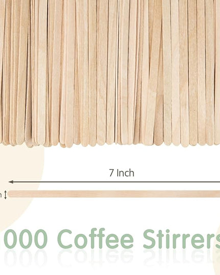 WISYOK 1000 PCS Coffee Stirrers, 7 Inch Premium Birch Wood Sticks, Smooth Round Ends, Splinter-Free Disposable Stir Sticks for Coffee Bar, Office, Home Use