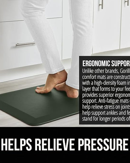 GORILLA GRIP Comfortable Cushioned Kitchen Mats for Floor, 48x20, Waterproof and Stain Resistant Soft Top, 3/4 Inch Thick Ergonomic Standing Desk Anti Fatigue Mat, Foam Supports Feet, Hunter Green