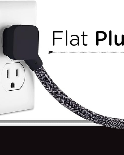 Cordinate 3 Outlet Power Strip Surge Protector Indoor Extension Cord 16 Gauge 245 Joules 10 Ft 3 Prong Braided Extension Cords Flat Extension Cord ETL Listed Gray 43013