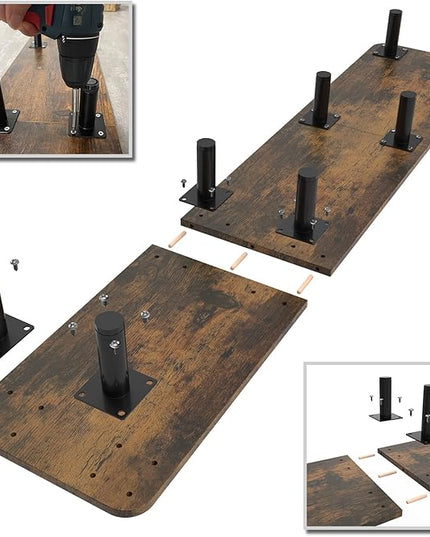 Dual Monitor Stand - 43.7 inch Extra Long Wide TV Stand - Wood & Steel Leg Desktop Riser - Desk Organization - Home Office (Vintage)