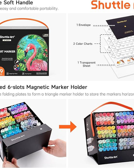 Shuttle Art 89 Colors Alcohol Markers, 88 Colors Dual Tip Art Marker Set Plus 1 Colorless Blender with Marker Case Perfect for Illustration Students Adult Coloring Sketching