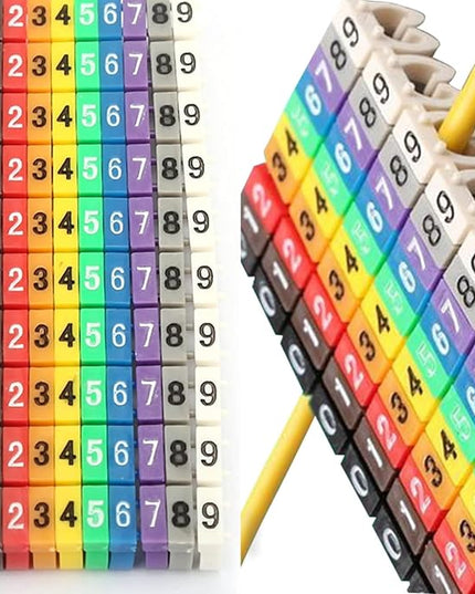 Wire Number Tube Cable Marker, 0.3 x 0.2in Colorful Clip on Wire Marker, Digital Number Wire Numbering Marker, Plastic Cable Numbering Marker Tube for Wires Management, 100Pcs