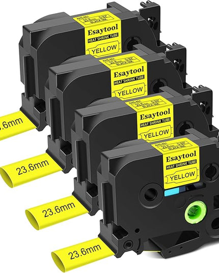 4 Pack Compatible for P-Touch Heat Shrink HSe-651 HSe651 HS651 HS651 23.6mm 0.92 Wire Cable Tube Label Tubing Tape Black on Yellow for PT Ptouch PT-300 H500 E500 E550W D600 P710BT P750W Label Printer