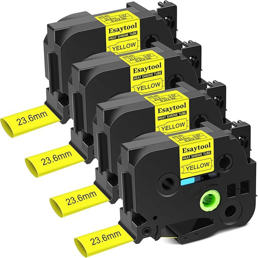 4 Pack Compatible for P-Touch Heat Shrink HSe-651 HSe651 HS651 HS651 23.6mm 0.92 Wire Cable Tube Label Tubing Tape Black on Yellow for PT Ptouch PT-300 H500 E500 E550W D600 P710BT P750W Label Printer