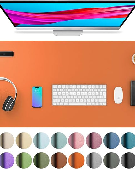 Aothia Leather Desk Pad Protector, Mouse Pad, Office Desk Mat, Non-Slip PU Leather Desk Blotter, Laptop Desk Pad, Waterproof Desk Writing Pad for Office and Home (36" x 17", Hermes Orange)