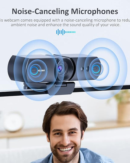 NexiGo HelloCam, 1080P Webcam with Windows Hello, True Privacy, Automatic Electronic Shutter, Computer Camera, Microphone, Facial Enhancement, HD USB Web Cam