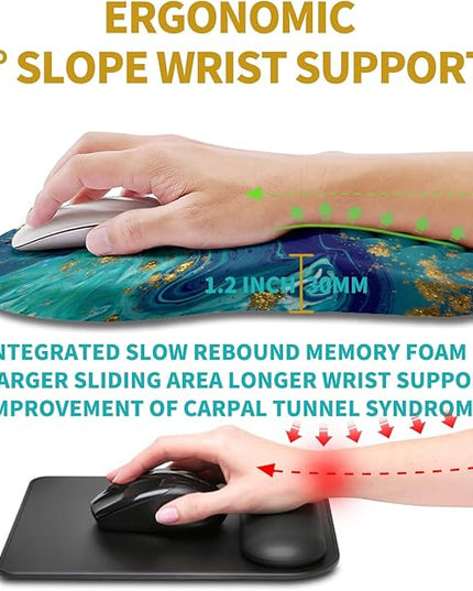 Hokafenle Ergonomic Mouse Pad Wrist Support, Wrist Rest Mousepad for Carpal Tunnel Pain Relief with Integrated Memory Foam Slope Massage Bulge (11.8x7.9 inch,Blue Gold