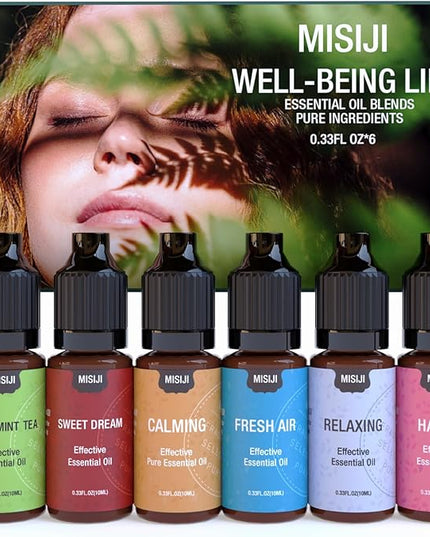 Essential Oil Blends, Essential Oils Set for Diffusers for Home, Well-Being Kit- Spearmint Tea, Calming, Dreams, Relaxing, Mood, Fresh Air Aromatherapy Oils for Humidifiers, Skin, 6x10ml