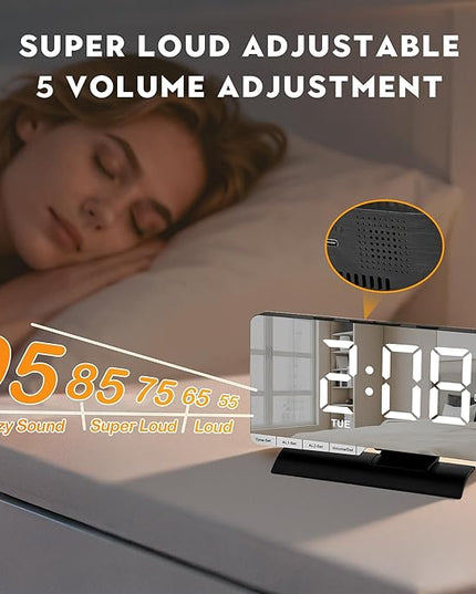 SZELAM Digital Clock,Alarm Clock Bedside,7.3'' Large LED Mirror with Date Display,Dual Alarm with 3 Mode,Brightnee Adjust,DST,Snooze Function,USB C Charging Port,5 Levels Volume for Desk Bedroom Teens