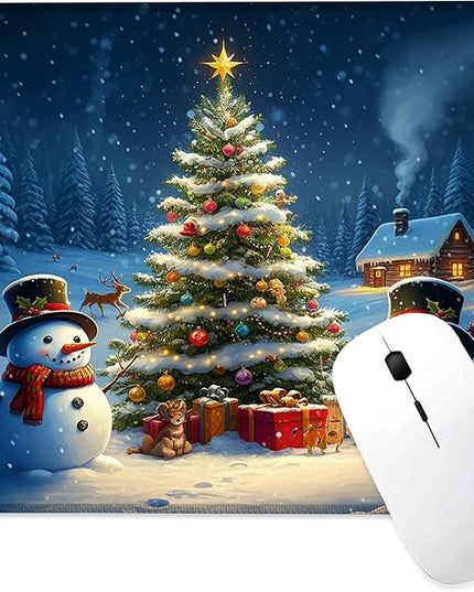 Chrismas Mouse Pad Winter Scenery Square Mousepad Desk Mat with Non Slip Rubber Base, Stitched Edge Mouse Mat Desk Pad for Work Game Office, 9.5x8 Inches