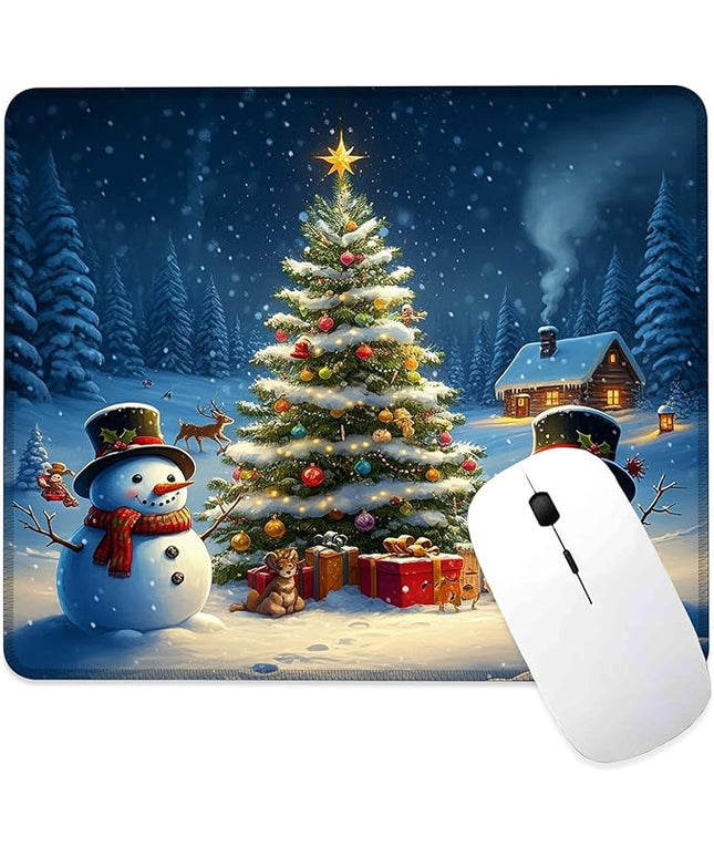 Chrismas Mouse Pad Winter Scenery Square Mousepad Desk Mat with Non Slip Rubber Base, Stitched Edge Mouse Mat Desk Pad for Work Game Office, 9.5x8 Inches