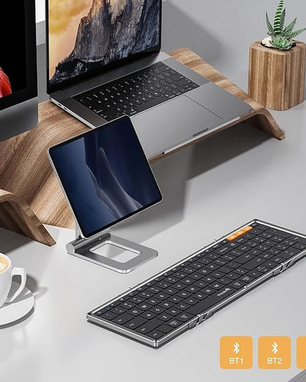 ProtoArc Foldable Bluetooth Keyboard, XK01 Folding Wireless Portable Keyboard with Numeric Keypad, Full-Size Travel Keyboards for iPad Tablet Smartphone Laptop PC Windows iOS Android, Space Gray