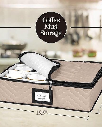 China Storage Containers 5-Piece Set Moving Boxes for Dinnerware, Glasses, Plates, Mugs and Saucers Sturdy Quilted Microfiber Dish Organizer with Dividers for Seasonal Storage - Holds Set of 12, Brown
