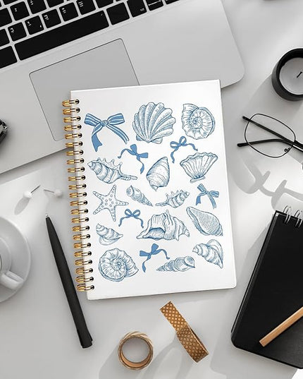 Blue Beach Notebook, Retro Ocean Notebooks for Note Taking, Coquette Blue Bow Beach Journal, Coastal Ocean Journals for Writing, Gifts for Beach Lovers, 5.5x8.3 Inch