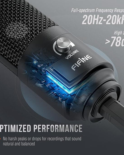 FIFINE USB Microphone, Metal Condenser Recording Microphone for MAC OS, Windows, Cardioid Laptop Mic for Recording Vocals, Voice Overs, Streaming, Meeting and YouTube Videos-K669B