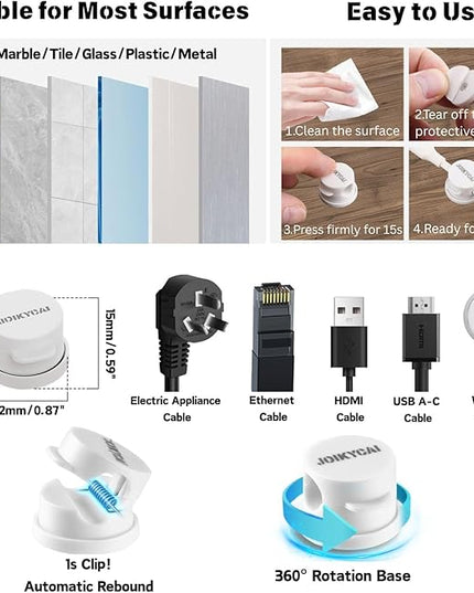 6 Desktop Cord Organizer Magnetic Spring Cable Clips Rotatable Cord Holder 2 Charging Cord Protecors for Nightstand Phone Charger Organizer Computer Desk Cable Management Appliance Adhesive Wire Strap