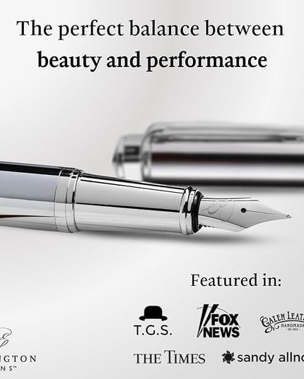 Ellington Pens Luxury Fountain Pen Set - Smooth Fine Nib- Includes 3 Ink Cartridges, Refillable Ink Converter, Gift Box- Fountain Pens For Writing, Calligraphy, Journaling, Sketching (Silver Sonata)