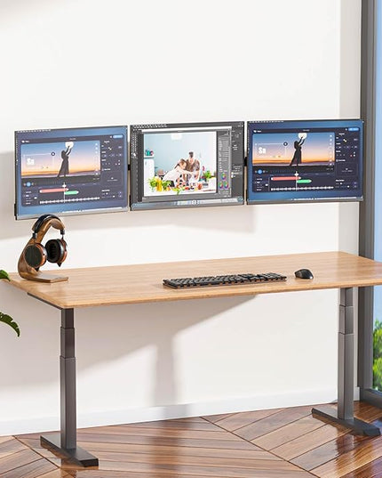 WALI Triple Monitor Wall Mount for 17 to 32 Inch, Computer Monitor Arm for 3 Screens, Swivel Tilt Wall Mount with Mounting Holes 75x75/100x100mm, Per Arm Holds Up to 15.4lbs (013ARM), Black
