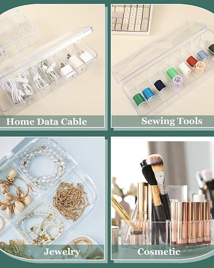 Cable Organizer Box with Lid, 3 Pcs Clear Cord Storage Organizer with 30 Cable Ties 62 Cable Labels, Charger Organizer for Office Desk Drawer Organizers and Accessories