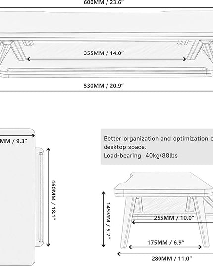 Fenge Monitor Stand, Monitor Stands Riser for Desk, 23.6 Inch Wood Desk Shelf with Storage Organizer and Cable Management for Office Desk Accessories
