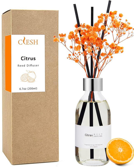 Clesh Reed Diffuser Set, 6.7 oz Citrus Scented Diffuser with Sticks, Home Fragrance Reed Diffuser for Bathroom Shelf Decor