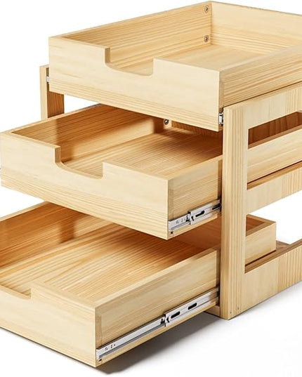 Gsskny Pull Out Cabinet Organizer, 23''W×21''D Sliding Drawers for Cabinets, 3 Tier Soft Close Slide Out Wooden Pull out Drawers, Base Cabinet Organization for Kitchen, Pantry, Bathroom
