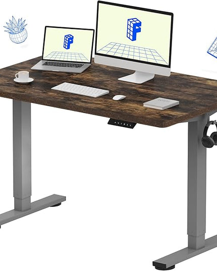 FLEXISPOT EN1 One-Piece Standing Desk 48 x 30 Inches Height Adjustable Electric Desk (Silver Frame + Rustic Top, 2 Packages)