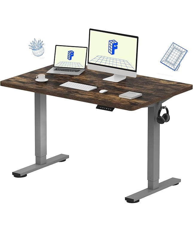 FLEXISPOT EN1 One-Piece Standing Desk 48 x 30 Inches Height Adjustable Electric Desk (Silver Frame + Rustic Top, 2 Packages)