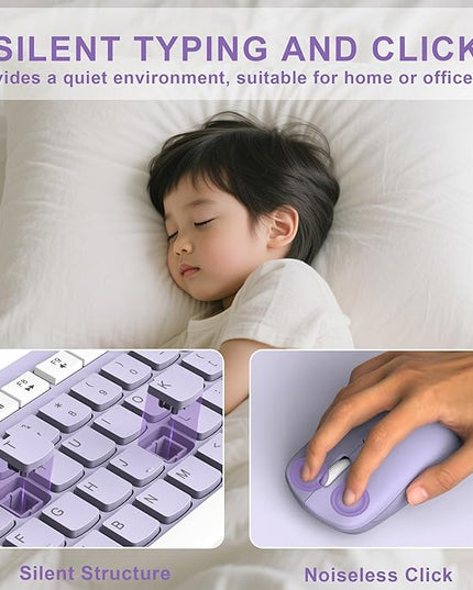 Wireless Keyboard and Mouse Combo, Full-Sized Wireless Keyboard and Adjustable DPI Mouse, 2.4GHz USB Receiver, Silent Keyboard and Mouse for PC, Windows, MAC, Desktop, Laptop(Purple)