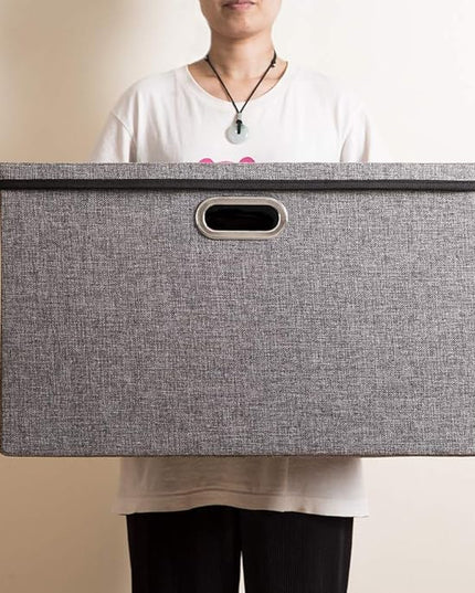 PRANDOM Extra Large Collapsible Storage Bins with Lids [3-Pack] Linen Fabric Foldable Storage Baskets Boxes Organizer Containers Cube with Cover for Bedroom Closet Office Nursery (22.8x15.75x13.8)