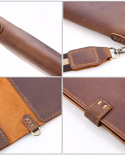 Robrasim Handmade Leather Sketchbook Cover, Artist Sketch Pad Holder for 9"X12" Top Spiral Bound Sketchbook, Drawing Book Pencil Case, Journal Portfolio with Shoulder Strap, Artist Gifts,Brown