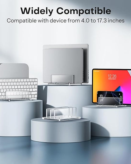 OMOTON Vertical Laptop Stand for Desk, Acrylic Dual Laptop Holder Desktop Clear Adjustable Dock for MacBook Pro Air, HP, All Gaming Laptops up to 17” (Clear, Dual Slot)