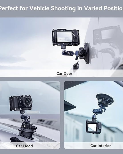 SMALLRIG 4" Camera Suction Mount with Ball Head Magic Arm, Car Mount for Lightweight Camera/Action Camera/Phone, Air Pump Vacuum Suction Cup, Max Load 3kg/6.6 Pound - 4236