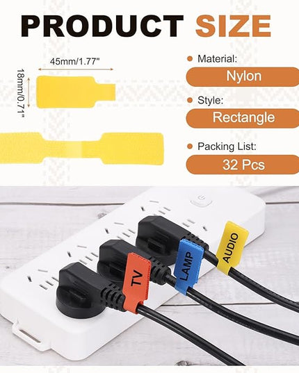 PATIKIL 32Pcs Cable Labels Tags, 1.8" Write on Wire Tags Cord Labels Hook Loop Rectangle Cable Ties for Electronics Organize Wire Classify Identification Management, Yellow