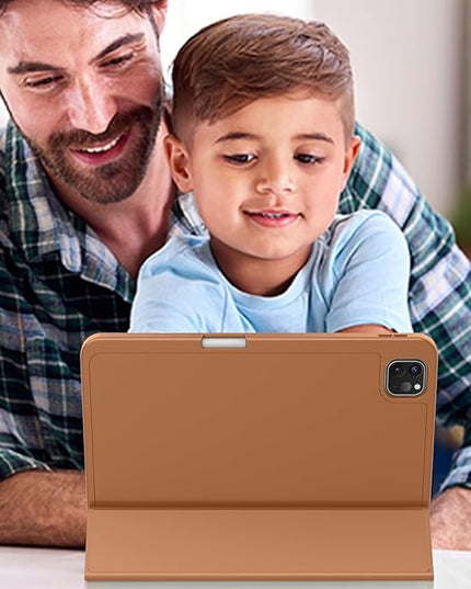 ZryXal iPad Pro 11 Inch Case (M5) 2025/ (M4) 2024 (Model: A2836/A2837/A3006), Trifold Stand Smart Cover with Pencil Holder and Soft TPU Back, Auto Wake/Sleep (New Brown)