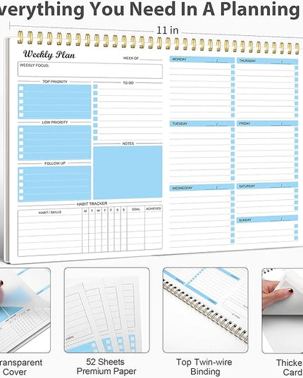 Weekly Planner Notepad Undated Weekly Schedule Planner To Do List Notebook Goals Planning Pad Habit Tracker Journal for Man & Women,52 Weeks (8.5x11")
