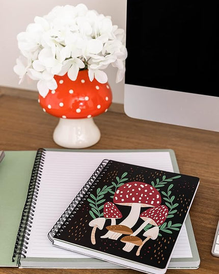 Steel Mill & Co Cute Mini Spiral Notebook, 8.25" x 6.25" Journal with Durable Hardcover and 160 Lined Pages, Mushroom