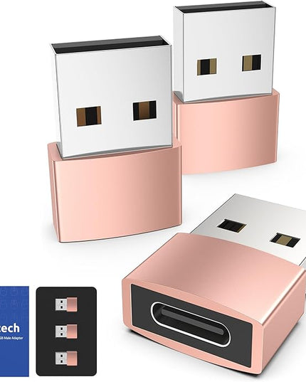 Syntech USB C Female to USB A Male Adapter 3 Pack, Type C Charger Cable Power Adapter Compatible with iPad Air 7, iPhone 17/16/15/14 Pro Max, Apple Watch Series 10/9, Samsung Galaxy S20 etc, Rose Gold