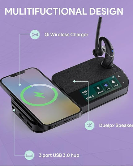 Yealink BH71 Workstation Pro Bluetooth Headset for Office Phone, Computer, Mobile, Work with Teams (Certified) Zoom, Charging Case, Wireless Charging Pad, Speakerphone, USB 3.0 Hub, 3-Inch Touchscreen