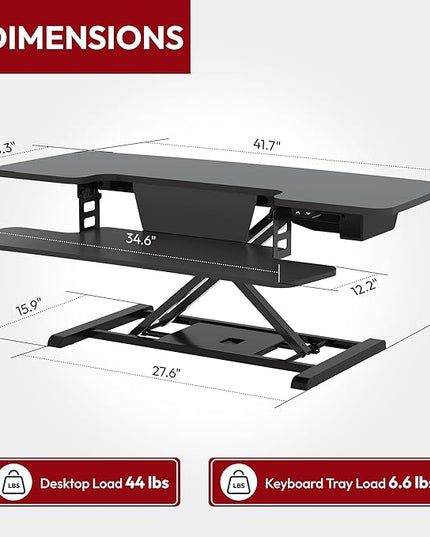SANODESK 42" Electric Standing Desk Converter, Height Adjustable Riser for Office Home,Dual Monitor and Laptop Workstation with Large Keyboard Tray, Black Color