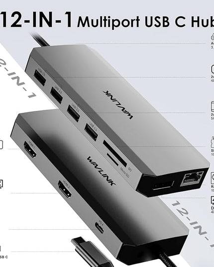 WAVLINK USB C Docking Station Dual Monitor for Laptop Dell/Lenovo/HP/XPS, USB-C Hub Multiport Adapter Dongle Dock with 2 HDMI, DisplayPort, Ethernet Hub, 87W Power Delivery, SD Card Reader, Audio