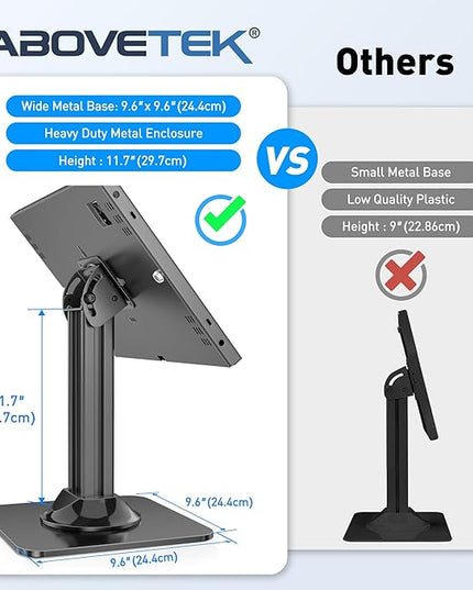 AboveTEK Anti-Theft iPad Kiosk Stand – POS iPad Security Stand – Heavy Duty Base, 360° Swivel, 75° Tilt Bracket – Perfect for Retail Business (Black) (Black, 12.9"/13" iPad & 12.4" Galaxy Tab)