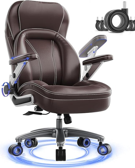 Big and Tall Office Chair, 600lbs Heavy Duty Desk Chair with 5D Arms, Adjustable Lumbar Support & Height, Tilt Function, PU Leather High Back Ergonomic Executive Computer Chair with 3'' Silent Casters
