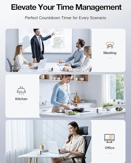 TK3 Pomodoro Timer Cube, Desk Productivity Timer with 5/10/30/60 Min Presets, Custom Countdown, Stopwatch, Clock, 3 Alarm, Silent, Vibrate & Sound Alert, for Task, ADHD, Study, Kitchen, White