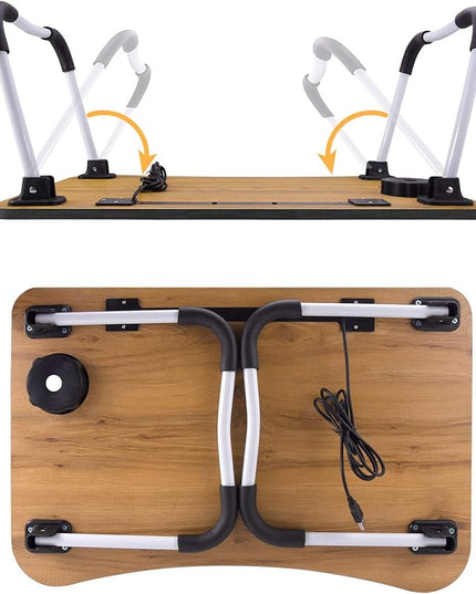 Slendor Lap Desk with Cup Holder, Foldable Laptop Table for Bed, Portable Bed Desk for Laptop and Writing, Computer Tray with Tablet Slot, Notebook Stand Reading Holder for Couch Sofa Floor,Black