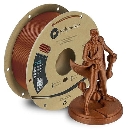 Polymaker PLA PRO Filament 1.75mm 1kg, Tough & High Rigidity Metallic Bronze 3D Printing Filament, PolyLite PLA PRO 3D Printer Filament 1.75mm, Print with Most 3D Printers