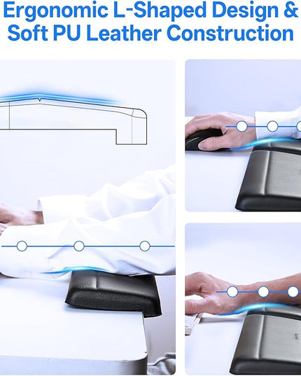 UnivoColors L-Shaped Desk Edge Cushion,PU Leather,Non-Slip,Separate Design,Memory Foam Desk Edge Support,Ergonomic Design for Long-Hour Work(11.8 * 3.9 inch 2-Piece Set of Black)
