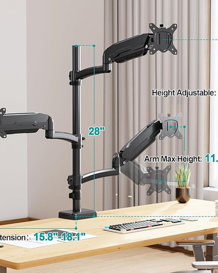MOUNT PRO Triple Monitor Mount for Max 32" Computer Screen, Adjustable 3 Monitor Desk Mount, up to 19.8lbs Each, Three Display Arm with Tilt Swivel Rotation, VESA Mount 75x75/100x100mm