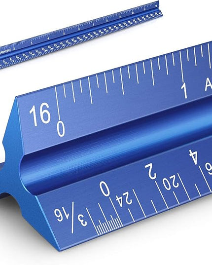 12" Architectural Scale Ruler Aluminum Architect Scale Triangular Scale Ruler for Architects, Draftsman, Students and Engineers, Blue